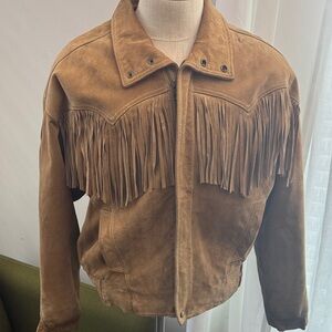 Scully Tan Suede Fringe Bomber Jacket